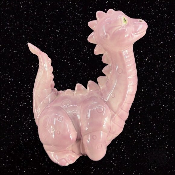 Ceramic Hand Painted Ceramic Pink Dinosaur Figurine Whimsical Figure Vintage - Picture 1 of 12